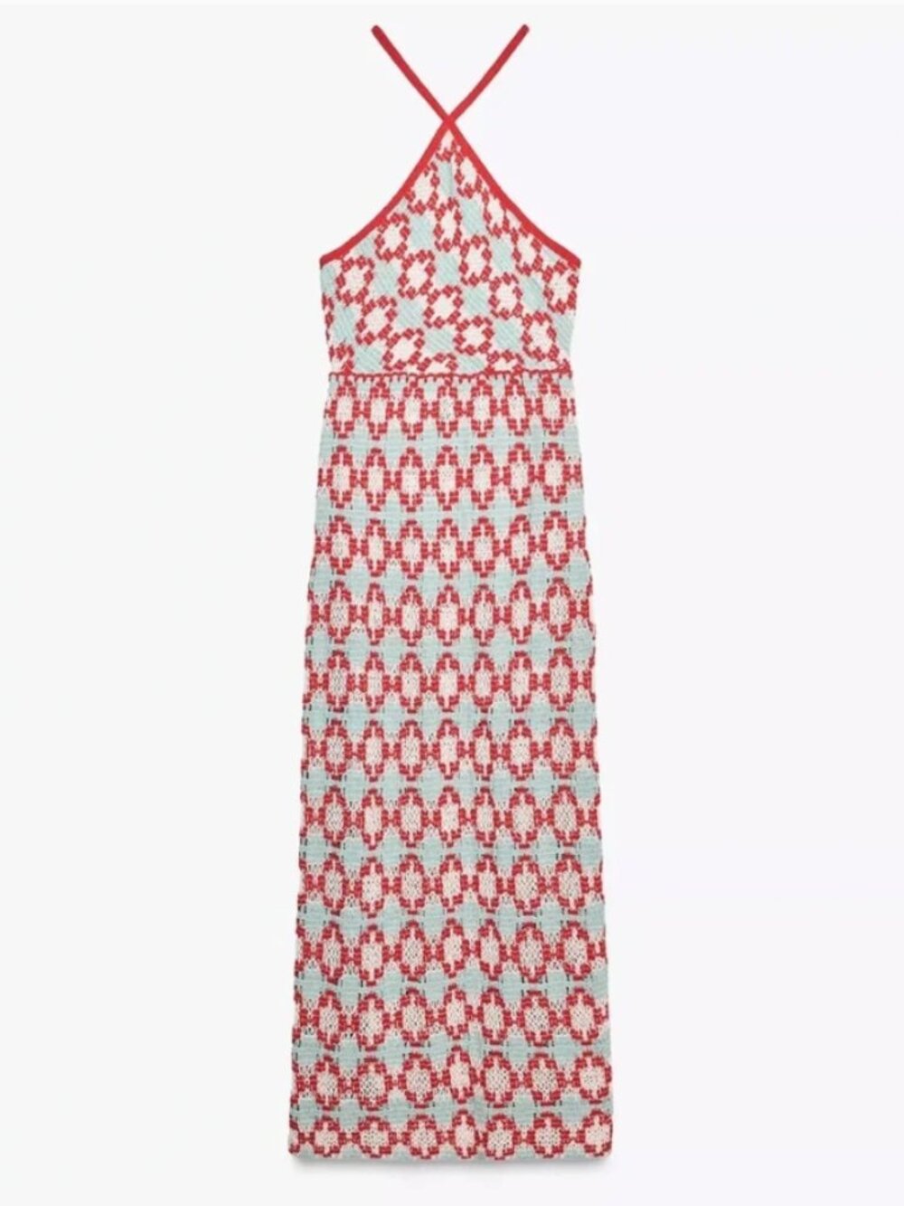NWT ZARA Open Knit Crochet Summer Halter Dress Sz Medium